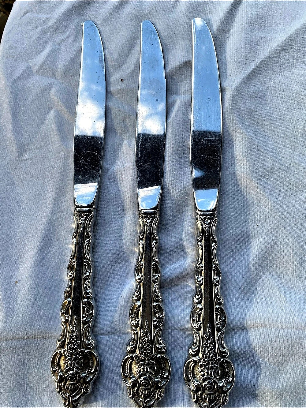 Ornate Silver Dinner Knives Set of 3